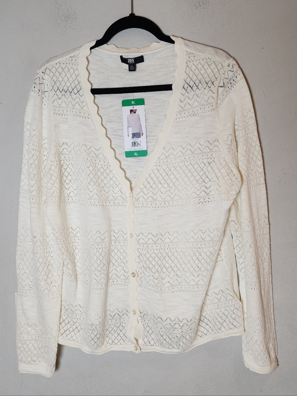 Nwt Frye 100% Cotton Off White Button Sweater Cardigan Lightweight Stretch Xl